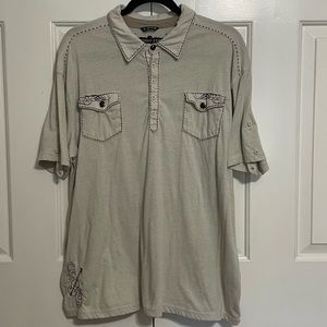 Young Men’s Indigo Star Rockabilly Collared Shirt, Oatmeal, XXL